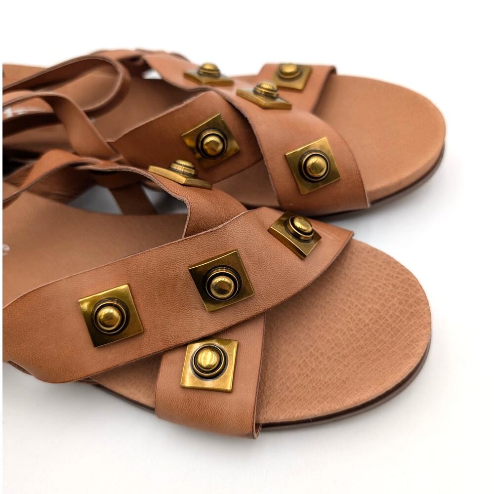 Antelope Reza Stud Block Heel Sandals Women's Tan Leather Size US9 EU39 - Picture 10 of 12